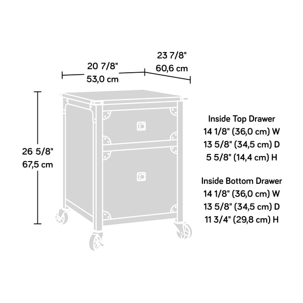 English Elm File Pedestal Rolling Cabinet Dark Oak Finish Metal Frame Home Office Storage B356P354489