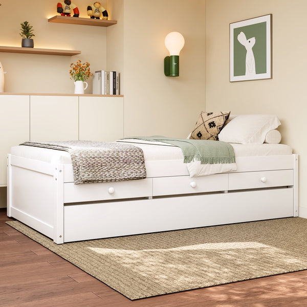 English Elm Twin Triple Metal Bunk Bed Matte Powder Coated Frame with Full Safety Guardrails White W1580S00385