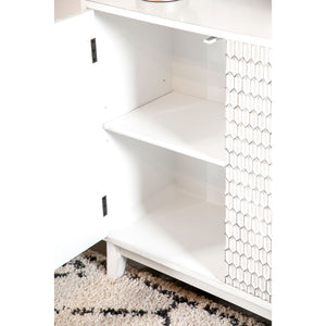 English Elm Carillon Honeycomb Relief White Accent Cabinet with Sculptural Doors for Entryway Storage B062P441318
