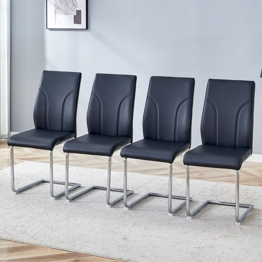 English Elm 2 High Back Pu Leather Dining Chairs with Tailored Stitching for Modern Home Seating W1151P203802