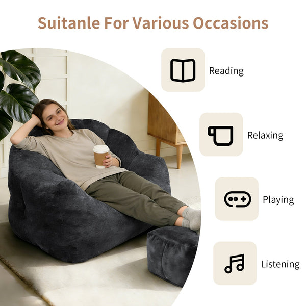English Elm Bean Bag Lounge Chair with Armrests High Density Memory Foam Adult Seating Black W3737P423757