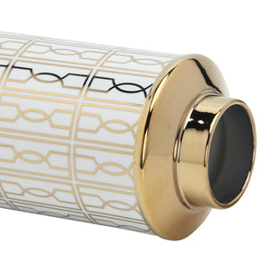 English Elm Elegant White Ceramic Ginger Jar With Gold Geometric Design - Modern Storage & Decor Accent B030P308537
