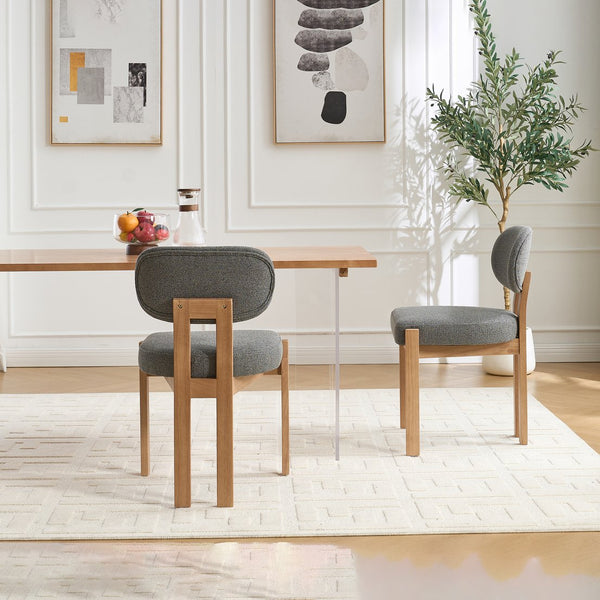 English Elm Wooden Wingback Dining Chairs Chenille Upholstered Farmhouse Set for Kitchen Comfort Grey W3244P316080
