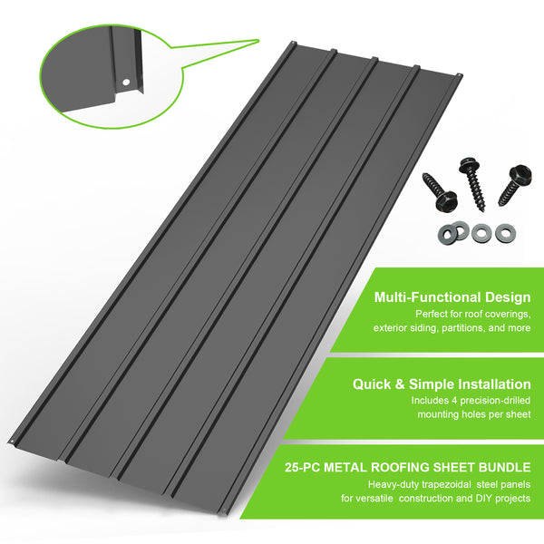 English Elm 25 Pcs Metal Roofing Panels - Durable Galvanized Sheets For Easy Diy Projects, Sheds, And More! W1859P387317