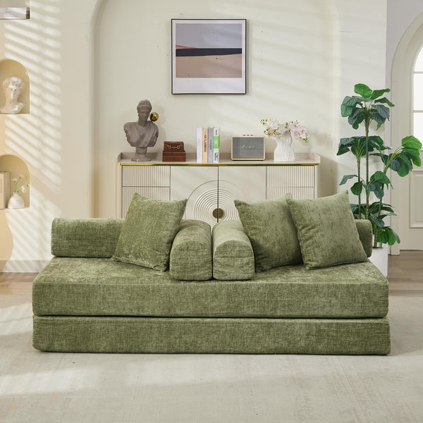 English Elm Comfy Chenille Convertible Folding Mattress Couch Sofa Bed with Armrest, Space-Saving, No Assembly Needed Green W1143P330251
