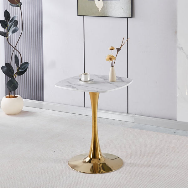 English Elm Square Tulip Small Dining Table for 2-4, 24" Modern Bistro White MDF Top with Gold Pedestal Base W3766P370579