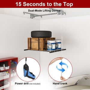 English Elm Overhead Garage Ceiling Rack All Steel Crank Down Platform 250 Lb Locking Hoist W2700P346225