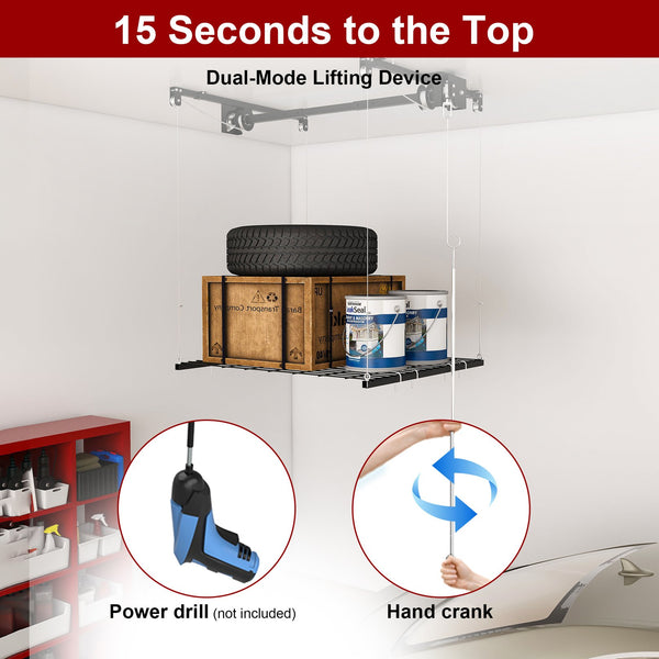 English Elm Overhead Garage Ceiling Rack All Steel Crank Down Platform 250 Lb Locking Hoist W2700P346225