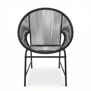 English Elm Nusa Outdoor Pe Rattan Patio Chairs with Iron Frame Airy Oval Weave Set of 2 Black N775P422987B
