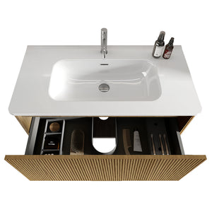 English Elm U088-Etna36W-306 Striped Natural Oak Floating Vanity with Glossy White Integrated Sink, Push-Open Drawer, Curved Safety Edges W1865P293618