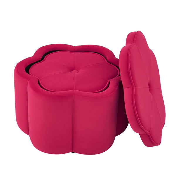 English Elm Set of 2 Flower Petal Velvet Storage Ottomans Sculptural Nesting Seating for Living Room Rose Pink W2186P440355