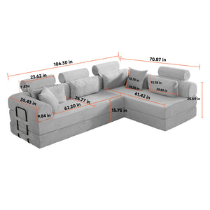 English Elm L Shaped Corduroy Sectional Sofa Converts to Sleeper Bed Space Saving Modular Couch Green W5532S00005