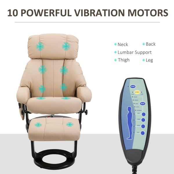 English Elm Homcom Massage Recliner Chair With Ottoman, 10-Point Vibration, 360° Swivel, Pu Leather Comfort W2225P217945