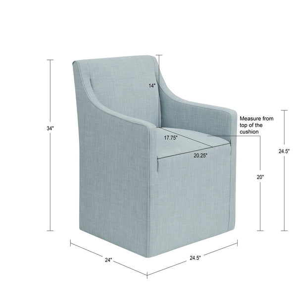 English Elm Skirted Charlotte Upholstered Dining Arm Chair with Hidden Casters, Light Grey Woven Fabric, Padded Comfort B035P217811