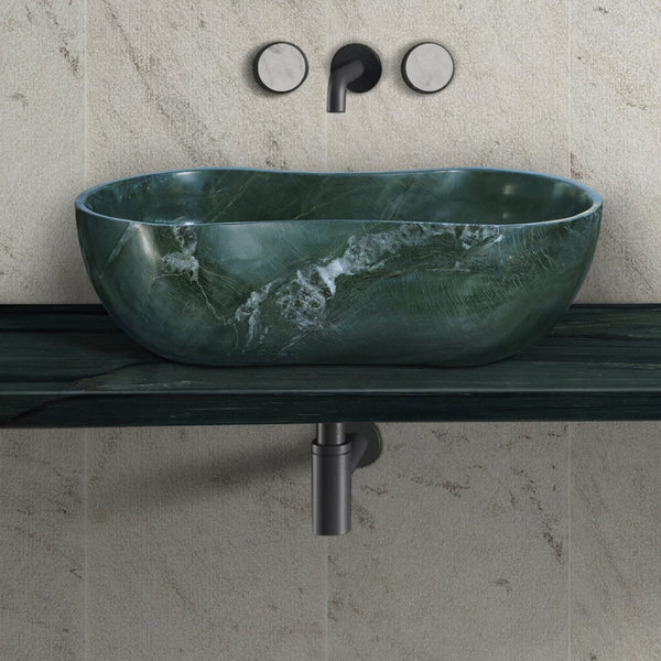 English Elm Green Natural Marble Vessel Sink - Luxurious Polished Stone For Timeless Bathroom Elegance, 23.6" X 14.2" W1696P333271