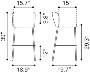 Linz Barstool - Set of 2 Cream 109782 Zuo Modern