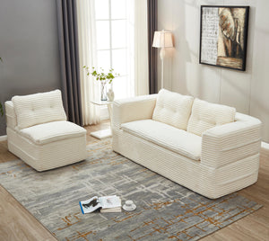 English Elm Multi Functional Sectional Sofa Bed Plush Corduroy Convertible 80" King Sleeper with Chaise, Deep Fluff Beige W3219P339464