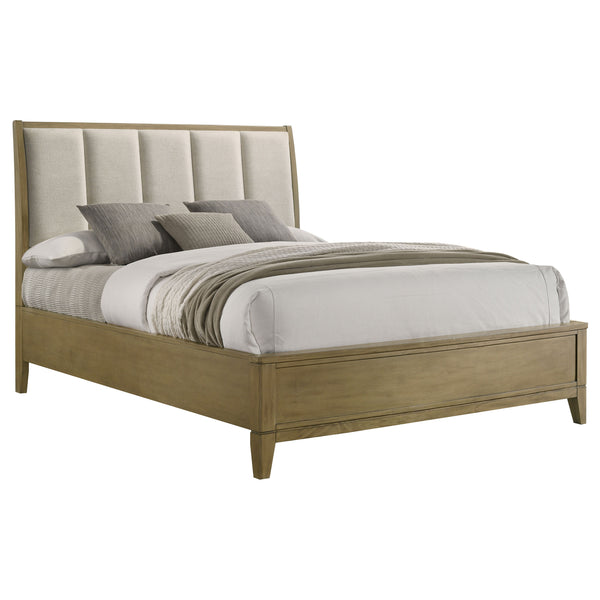 English Elm Menlo Queen Bed Channeled Upholstered Headboard Natural Pine Transitional Frame B062S01547