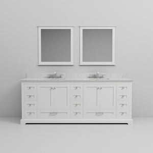 English Elm White Double Bath Vanity With Carrara Marble Top, Chrome Faucets & 34" Mirrors – Elegant Storage Solution B2731S01037-GIGA