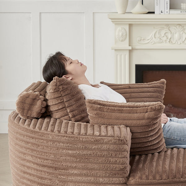 English Elm 55'l Corduroy Sleeper Chair Fluffy Lounge Seat for Bedroom or Media Room W834P403827