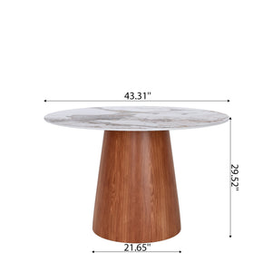 English Elm Small Round Solid Wood Pedestal Dining Table with Sintered Stone Top, Durable Family-Friendly Design T3833S00042 T3833S00042