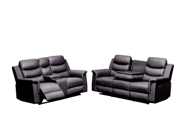 English Elm Reclining PU Loveseat Slipcover with Console & Cup Holders, Stretch Durable Recliner Cover Black W214S00021