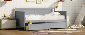 English Elm Twin Pine Wood Daybed with Two Hidden Storage Drawers, Space-Saving Twin Sofa Bed with Clean Silhouette Grey W504P149044