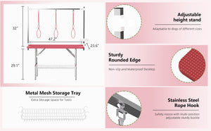 English Elm 47inch Stainless Steel Foldable Pet Grooming Table with Arm Noose and Mesh Supply Tray W3587P409930