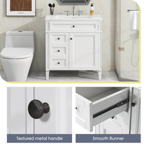 English Elm 30'' Modern Bathroom Vanity With Ceramic Sink, Soft-Close Drawers & Stylish Storage Cabinet Solutions N710P206904Z