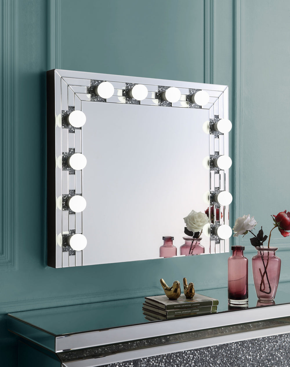 English Elm Noralie Hollywood Glam Vanity Mirror with Faux Diamond Inlay and Mdf Frame B2726P448759