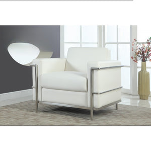 English Elm Executive Faux Leather Club Chair with Polished Chrome Frame for Modern Living Spaces White B011P439046