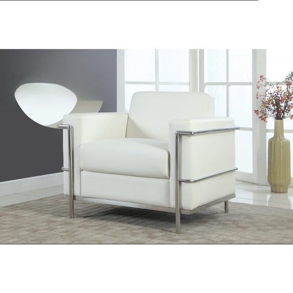 English Elm Executive Faux Leather Club Chair with Polished Chrome Frame for Modern Living Spaces White B011P439046