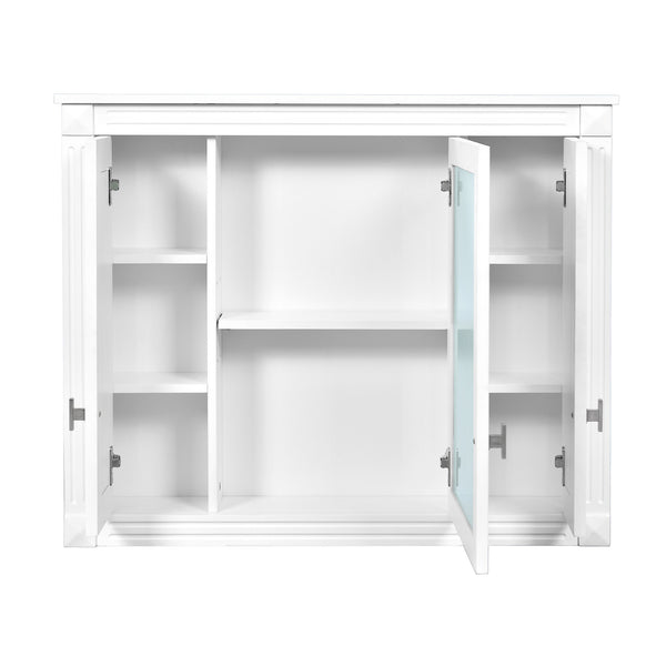 English Elm Bathroom Wall Cabinet with Mirror and 5 Shelves — Wall-Mounted Medicine Cabinet, Modern Storage Solution White N710P252503K
