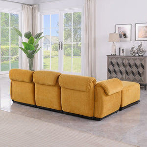 English Elm 102 Inch Linen Modular Sectional Sofa with Hidden Storage and Cloud Cushion Comfort Yellow W1099S00197