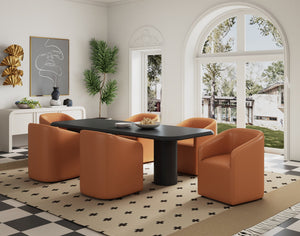 English Elm Anna Modern Round Faux Leather Dining Armchair In Saddle - Chic Comfort, Durable Design, Ready To Use! B365P398281