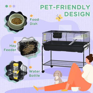 English Elm Pawhut Two Story Wire Small Animal Habitat with Wheeled Stand Shelf and Accessories W2225P200913