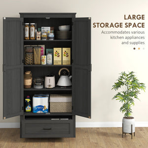 English Elm HOMCOM 67" Freestanding Kitchen Pantry Cabinet with 4 Doors, 6-Tier Adjustable Shelves, Rustic Charm Black W2225P249925
