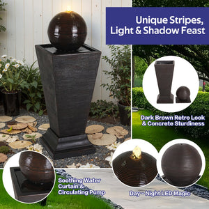 English Elm Christopher Knight Home® - 35.5"H Dark Brown Tall Column Fountain with LED Uplight, Concrete Retro Design, Weather-Resistant Serenity N765P324537G