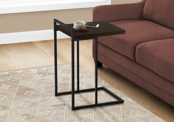 English Elm Accent Table, C-Shaped Side Table For Living Rooms & Bedrooms, Espresso Laminate With Black Metal Base B2710P219374
