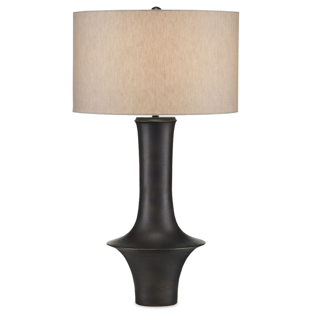 Silvestri Black Table Lamp - Mid-Century Modern Design with Natural Linen Shade & Cast Aluminum Finish