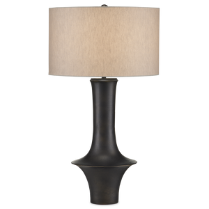 Silvestri Black Table Lamp - Mid-Century Modern Design with Natural Linen Shade & Cast Aluminum Finish
