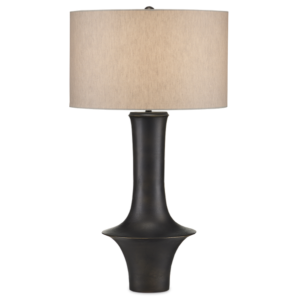 Silvestri Black Table Lamp - Mid-Century Modern Design with Natural Linen Shade & Cast Aluminum Finish