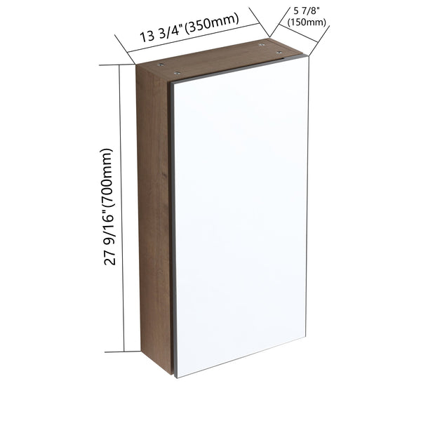 English Elm 14'' Wall Mounted Bathroom Medicine Cabinet with Adjustable Glass Shelves and Mirror Door W999P470285
