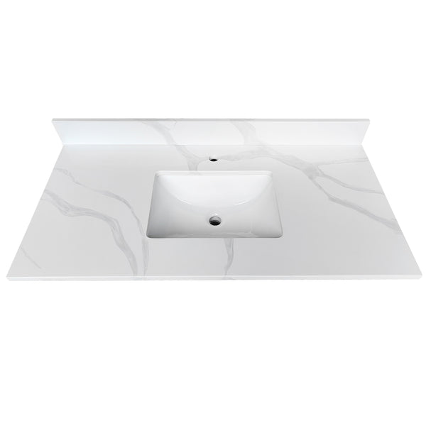English Elm 43-inch Carrara Quartz Vanity Top Undermount Sink Backsplash Stain Resistant Bath W2699P459407