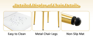 English Elm Table and Chair Set Oval Tempered Glass Top with Gold Base Glam Dining Room 7 Piece Transparent,White+Gold W1151S04728