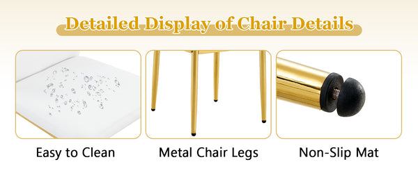 English Elm Table and Chair Set Oval Tempered Glass Top with Gold Base Glam Dining Room 7 Piece Transparent,White+Gold W1151S04728