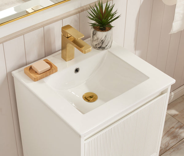 English Elm 20 Inch Solid Wood Bathroom Vanity Pre-assembled Ceramic Basin Adjustable Storage W2316P379994