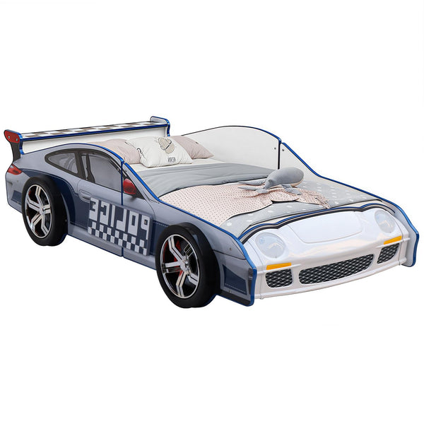 English Elm Hero Patrol Twin Police Car Bed with LED Headlights, Kid-Friendly MDF Frame, Guardrail & Sturdy Slats W2237S00016