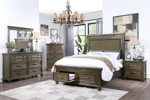 English Elm Traditional Queen Bed Upholstered Headboard Footboard Storage Drawers Dark Brown Wood B011S02124