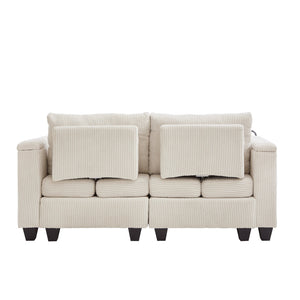 English Elm Convertible Chaise Lounge Sofa Bed With Usb Ports, Cup Holders & Storage – Modern Comfort In Beige N719S002020A